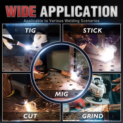 Large View Auto Darkening Welding Helmet With Blue Light Blocking True Color Solar Powered Hood 4 Arc Sensors Wide Shade Range 3/5-9/9-13, welding applications of TIG, MIG, cutting, and grinding tools.