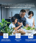 Family preparing salad in kitchen with text promoting 913 Replacement Filter For Whole House Air Purifiers With MERV 13 Efficiency Say Goodbye To Allergies At Home 25x20x4 Air Filter Pack Of 1 Easy Fit And Peak Performance.