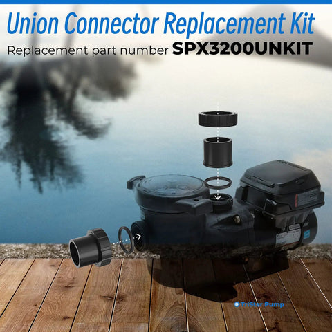 Pump Union Connection Kit for Hayward TriStar NorthStar EcoStar Pumps SwimClear Cartridge Filter and Universal H-Series Low NOx Heater Two Pack shown with parts disassembled.