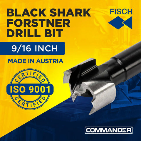 Badass Heavy Duty Forstner Drill Bit Rock Solid High Speed Steel Woodworking Tool 9/16 inch made in Austria for precise drilling.