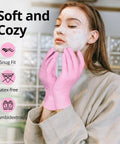 Person wearing Pink Nitrile Gloves 3 Mil Disposable Latex Free Powder Free For Cleaning And Esthetician Work Durable Comfort