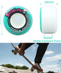 54Mm By 32Mm 100A Skateboard Wheels For Street And Bowl Tricks Blue Set Of 4 With Recessed Edges and Skateboard in Action