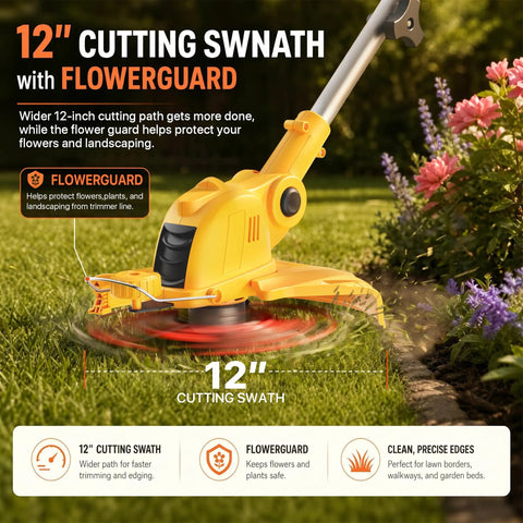 21V Cordless Weed Wacker 12 Inch Trimmer With Auto Line Feed Battery Powered Weed Eater With Two 2.0Ah Batteries And Ten Spare Spools