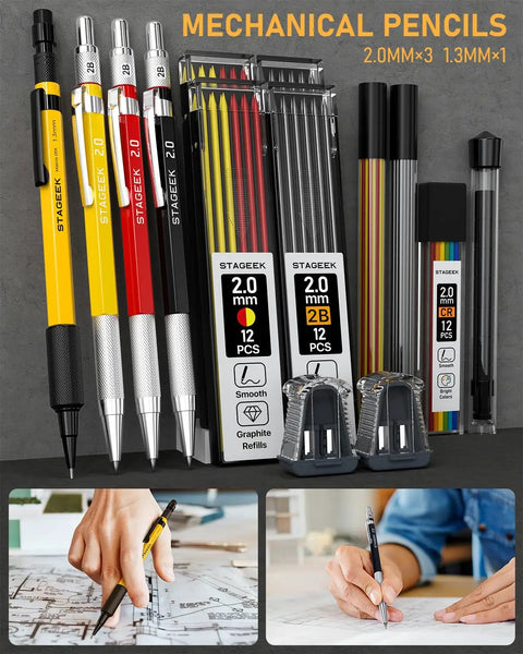 Heavy Duty Carpenter Pencil Kit With Replacement Leads And Mechanical Pencils For Woodworking And Diy Crafting Projects Hella Durable Legit Hands On Workshop Essential With Sharpener, featuring 2.0mm and 1.3mm pencils.
