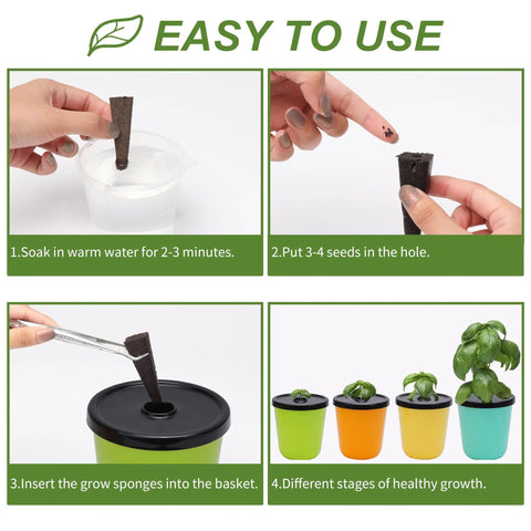 Kratky Method Hydroponic Planter Kit With Eight Planters And Twenty Four Growing Sponges for Herbs And Veggies usage steps