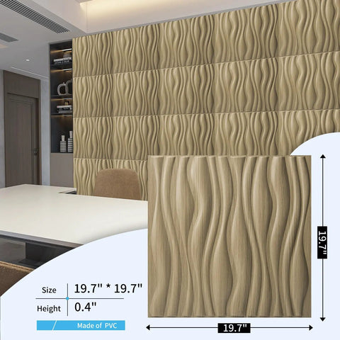 Black PVC Wave 3D Wall Panels 19.7x19.7 Inches Matte Finish 12 Pack Lightweight Fire Resistant Easy DIY Wall Tiles for living room