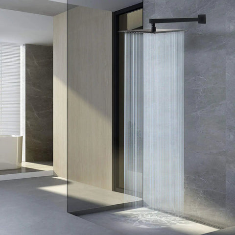 16 Inch Shower Arm Extension For Rain Shower Head With Half Inch NPT Tapered Threads Stainless Steel Sleek Matte Black With Flange And Teflon Tape Durable Rustproof Easy Install Bathroom Shower Upgrade in modern bathroom