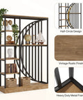 Dope Tall Industrial Bookshelf Set Of 2 With Reversible 5 Tier Shelves and half-circle design, vintage rustic finish, freestanding.