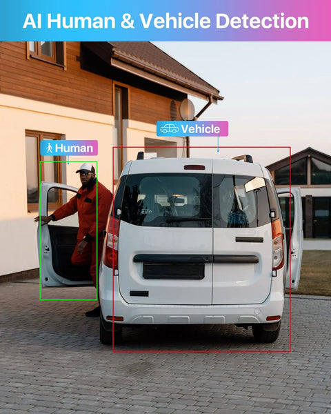 AI human and vehicle detection in action with home security system, 8 Channel H265 Plus Home Security System With AI Human And Vehicle Detection