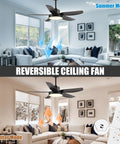 46 Inch Ceiling Fan With Light And Remote Control, 3 Color Temperature LED Lights, 5 ABS Blades, two seasonal modes, living room