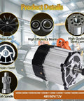 Heavy Duty Brushless Electric Tricycle Motor 550W To 2000W 72V Pure Copper Core With Thick Aluminum Shell, showing detailed features.