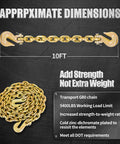 Heavy Duty Load Binder Chain Three Eighths Inch By Ten Foot With G70 Hooks, 5400 Lbs Safe Working Load chain dimensions