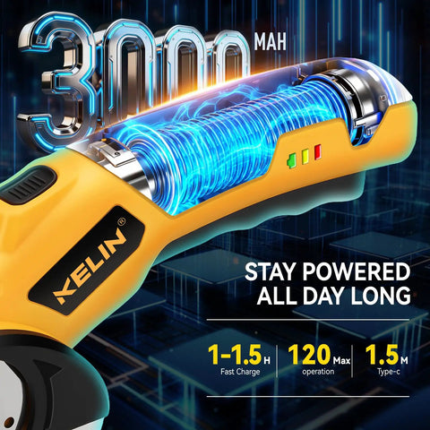 Heavy Duty Electric Box Cutter With 3000Mah Rechargeable Battery showing battery and charging features for easy use.