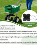 Lesco Spreader Repair Kit For N2320 With Nonstick Spinner And Agitator displayed near a green lawn spreader