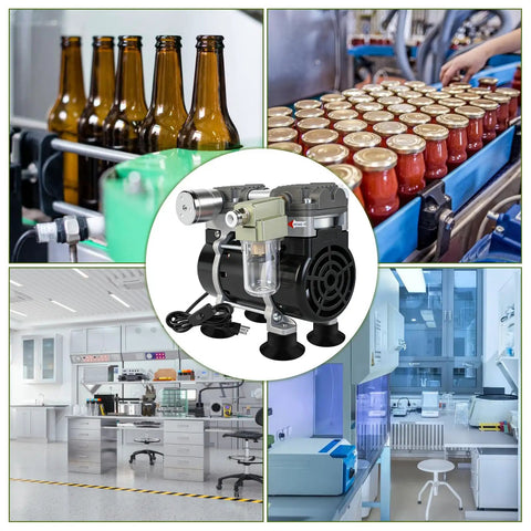 Oil Free Lab Vacuum Pump With Silencer, 50L Per Min Flow shown in industrial and laboratory settings for various uses.