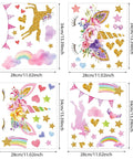 Unicorn Wall Decals Pack Of 4 Sheets 11 By 13 Point 4 Inch Peel And Stick Watercolor Stickers For Girls Bedroom Or Nursery Decor With Rainbows Hearts And Playful Unicorns In Durable Vinyl Totally Kid Friendly And Easy To Apply, featuring glitter unicorns, rainbows, and hearts.