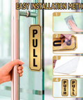 Push And Pull Door Sign Set Self Adhesive Durable Waterproof Vinyl Decals Black And Gold For Home Office Cafe Storefronts Glass Doors And Handles Easy Peel And Stick 7.8 Inch By 3.1 Inch installed on glass door handle