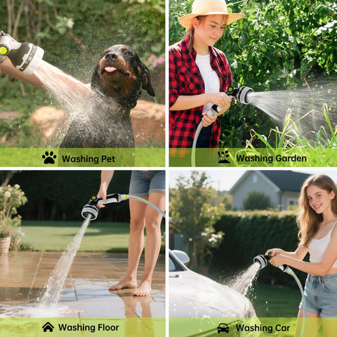 Different uses of Retractable Garden Hose Reel With Half Inch 65 Ft Heavy Duty Hose, 10 Spray Patterns for pet, garden, floor, car