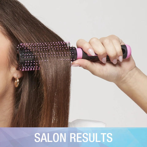Round Hairbrush For Blowouts With Nylon Bristles Adds Body And Fullness Smooths Detangles And Creates Soft Waves On All Hair Lengths Perfect For Blow Drying Lightweight Soft Grip Pink And Black used on straight hair