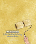 Two Color Faux Finish Paint Roller Kit For Beginners, Easy Start DIY Wall Texture, No Base Coat Needed, Made In USA With Natural Australian Sheepskin Tools shown in use on a yellow background.