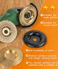 Wood Shaping Disc Set for 4 Inch or 4 1/2 Inch Angle Grinders with 5/8 Inch Arbor, 4 pack displayed with grinder