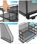 4-Tier Paper Organizer With Magazine Holder, black metal mesh, multiple compartments for A4 papers, files, and accessories
