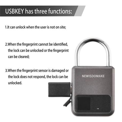 0.5 Second No Key Needed Fingerprint Padlock With USB Rechargeable Battery Biometric Lock Stores 20 Fingerprints