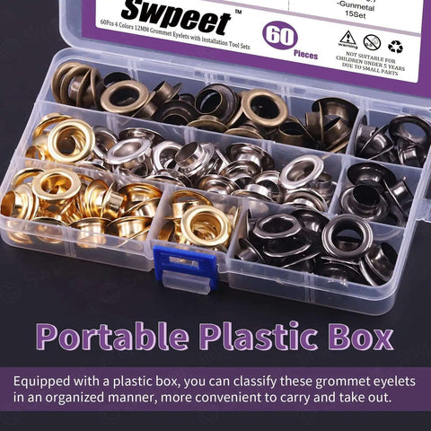 All In One 123 Pcs Grommet Eyelet Kit With 60 Washers And 1 Punch Tool For Canvas And Leather Repairs in plastic box