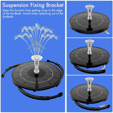 Solar Fountain Pump 3.5W For Water Features Outdoor Bird Bath With Multiple Nozzles Solar Powered Garden Pond Fish Tank Aquarium Fountain No Battery Needed For Outdoor Gardens And Ponds Easy Setup Eco Friendly Attracts Birds Low Maintenance with suspension fixing bracket.