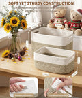 Get Your Home Sorted And Level Up Your Organization Game With This Six Piece Foldable Woven Storage Basket Set Perfectly Sized To Tackle cabinet clutter with cotton baskets on a table.