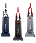 Three Sanitaire EON upright vacuums, compatible with RL Premium Heavy Duty Paper Bag 68104 Replacement For EON Upright Vacuums White.