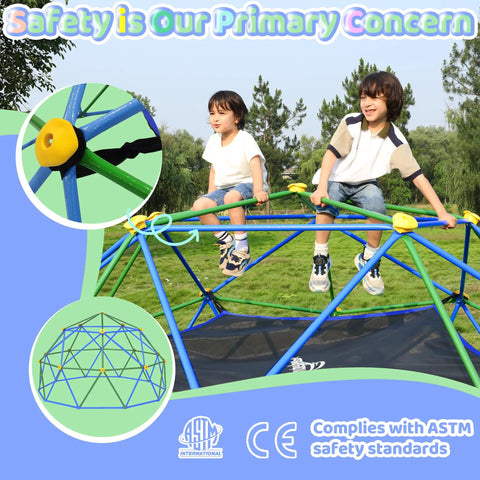 Children playing on 10 Foot Climbing Dome With Hammock For Kids Outdoor Jungle Gym Metal Climber Supporting 880 Lbs