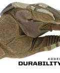 Close-up of M-Pact Tactical Gloves With Secure Fit And Touchscreen Capability, MultiCam pattern, showing palm with added durability