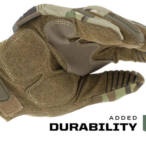 Close-up of M-Pact Tactical Gloves With Secure Fit And Touchscreen Capability, MultiCam pattern, showing palm with added durability