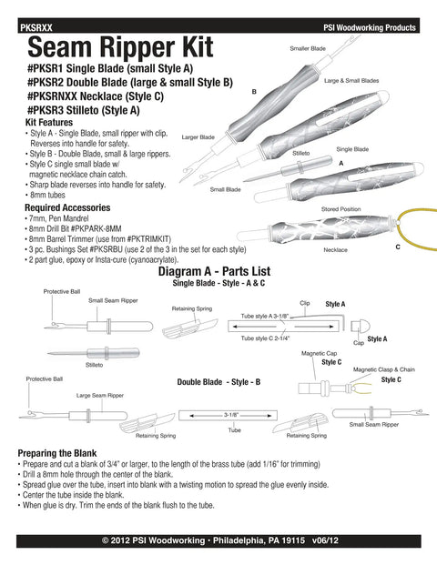 Diagram of Chrome 2-In-1 Seam Ripper And Stiletto Woodturning Kit Set, Five Pack, Hardware Only, Lathe Required, PKSR4CH