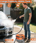 Man using Hi-Temp Handheld Steam Cleaner 2500W With 3 Bar Pressure And 221F Quick Heat 1.7L Tank for car cleaning.