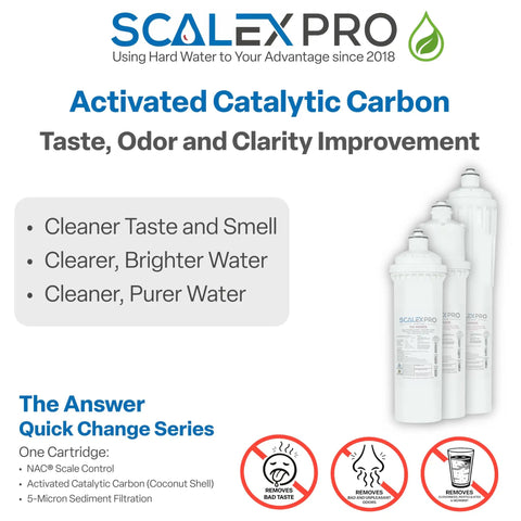 Ten Inch Hard Water Filter With Salt Free Nac Tech Cuts Through Annoying Scale Buildup And Knocks Out Chlorine For Whole Home Use Improves Taste Eliminates Stinky Odors Yields Six Thousand Gallons Of Smooth Flow, displayed with features.