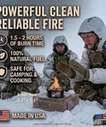 Military personnel using Pocket Sized Bonfire In A Can Portable Campfire For Camping Picnics And Emergencies next to MRE box.