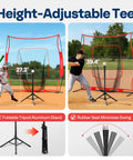Backyard Baseball And Softball Batting Net 7x7 Ft Backstop For Hitting Pitching With Adjustable Tee and Red Net