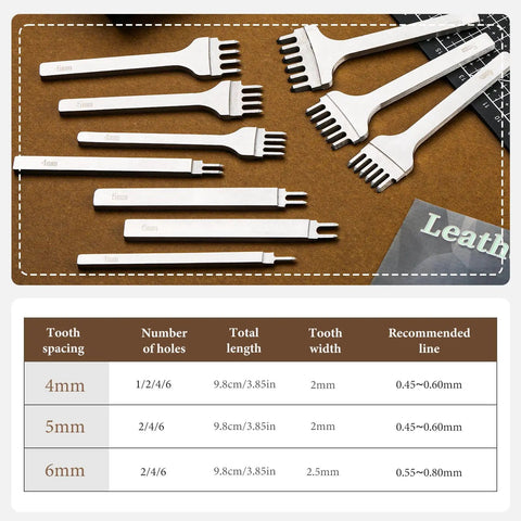 Leather Stitching Punch Set 10 Pcs Diamond Chisel Kit For DIY Craft Featuring Four Prong Leather Hole Punches In 4mm 5mm 6mm Sizes