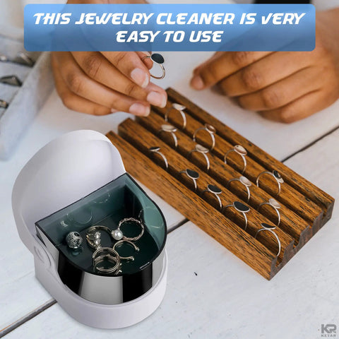 Cordless Jewelry And Denture Cleaner, Portable Battery Powered Vibrating Cleaner For Rings, Necklaces, Coins And Dentures, Great For Home Or Professional Use, Cleans In Minutes With Up To 5800 Vibrations Per Minute, shown with rings