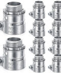 10-Pack Of Top-Shelf 1/2-Inch Squeeze Connectors For FMC And EMT Conduit Wiring, heavy-duty metal fittings, zinc alloy.