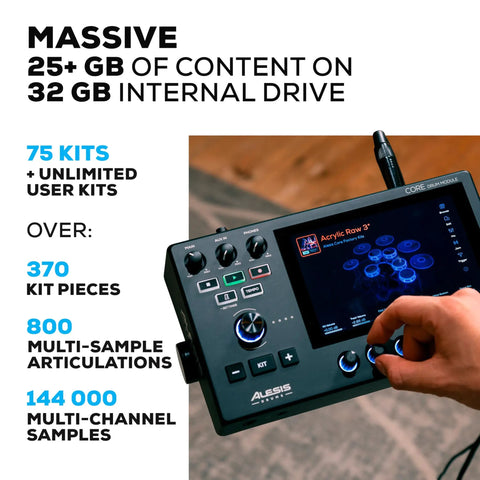 Pro Level 8 Piece Electric Drum Set With All Mesh Heads, touchscreen module interface displaying drum kit options