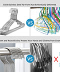 Comparison of stainless steel and plastic hangers, highlighting stainless steel wire coat hangers 10 pack, heavy-duty, ultra thin, rustproof.