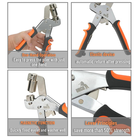 Grommet Tool Kit With 200 Pcs 3/8 Inch Silver Grommets Magnetic Hand Press Punching Tool featuring ergonomic handle and magnetic function