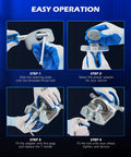 24 Piece Brake Caliper Compression Tool Set For Universal Disc Brakes With Piston Wind Back Kit And Blue Case DIY Friendly Heavy Duty Caliper Piston Compressor Tool Kit For Brake Pad Replacement By Orion Motor Tech shown in use steps.