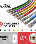 Category 6 Ethernet Cable 1000ft Blue 23 AWG variety in 9 colors with CMR insulated solid bare copper wire in sturdy box