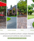 Hella Tough Semi Gloss Stone Sealer For Natural Stone Pavers Tile And Concrete With A Smooth Wet Look Finish That Keeps Oil And Water Spills At Bay Indoors Or Out Using A Water Based Formula For Serious Daily Protection In A One Gallon Size applied to various outdoor surfaces.