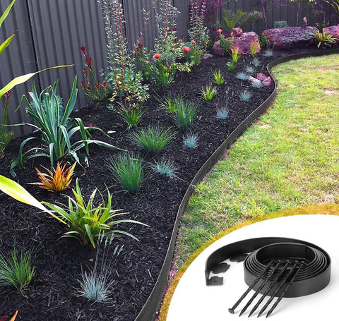 Garden with USA Made 50 Pack 8 Inch Plastic Landscape Edging Anchoring Stakes, Spiral Spikes for lawn border.