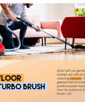 Turbo Head Cleaner Replacement Brush For 35mm 1.38in Vacuum Fittings, shown in use on a carpet in a living room setting.